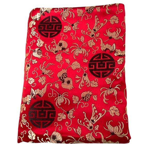 Asian Style Satin Brocade Fabric Floral Symbols Oriental Sewing Crafts 78" x 30" - Picture 3 of 13